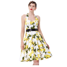 Grace Karin Longueur au genou bon marché Halter 50s Retro Style Lemon Pinup Cotton Print Dresses CL6075-30